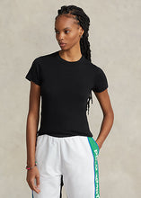 Load image into Gallery viewer, Model wearing Polo Ralph Lauren - Ribbed Cotton Tee in Black.
