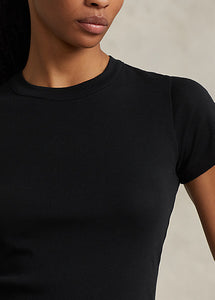 Model wearing Polo Ralph Lauren - Ribbed Cotton Tee in Black.